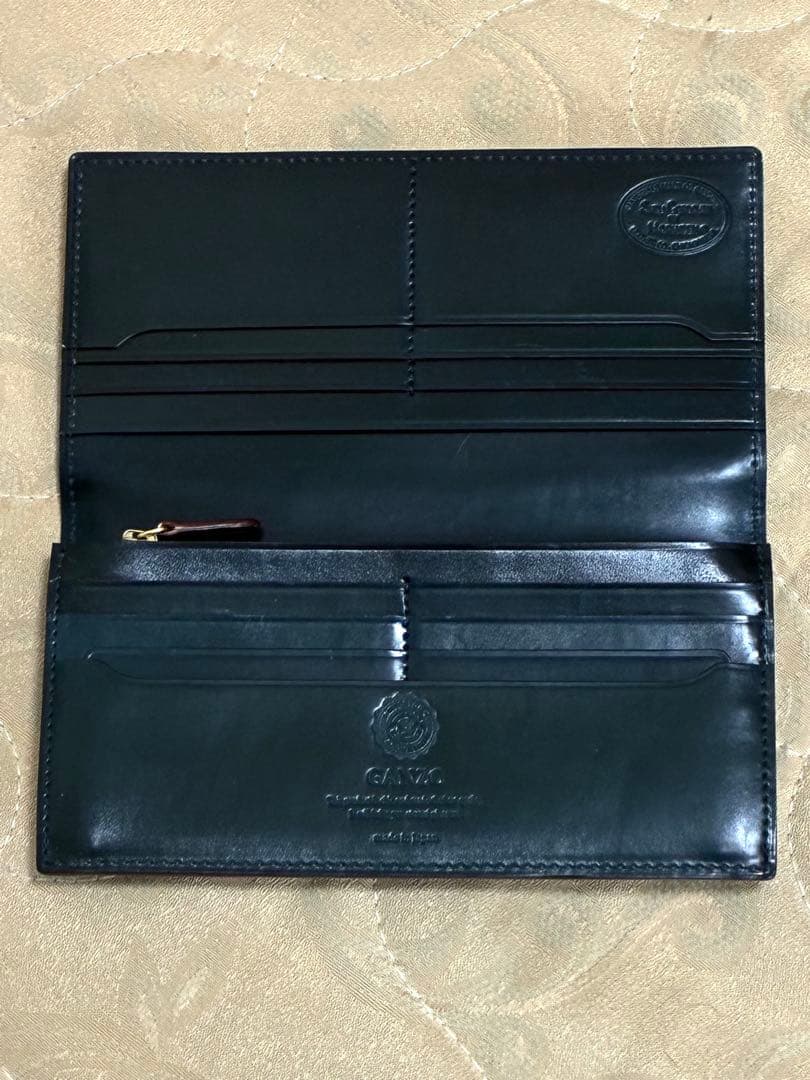 GANZO シェルコードバン2 ファスナー小銭入れ付き長財布 ネイビー