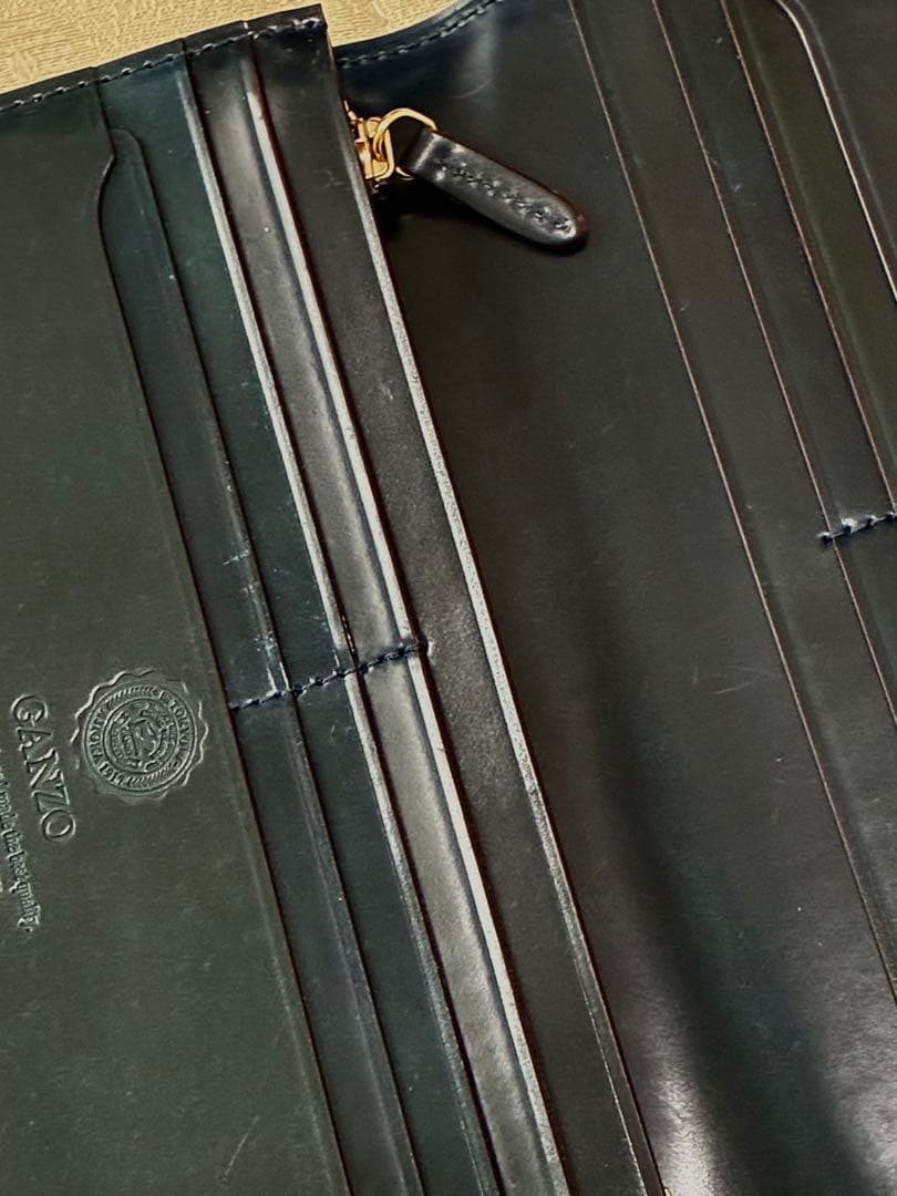 GANZO シェルコードバン2 ファスナー小銭入れ付き長財布 ネイビー