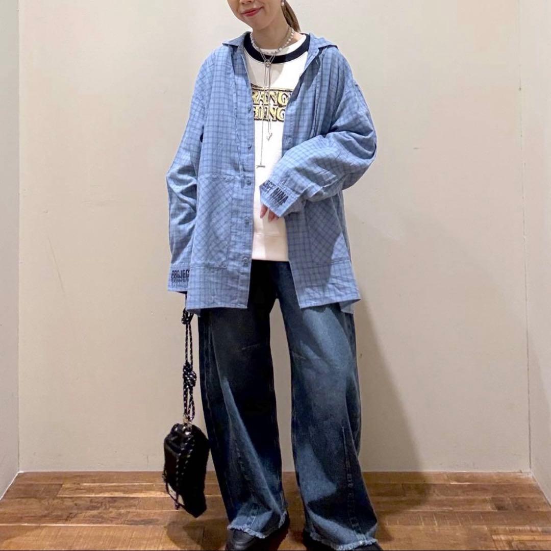 ニコアンド　ストレンジャーシングス　コラボチェックフードシャツ　タグ付き新品