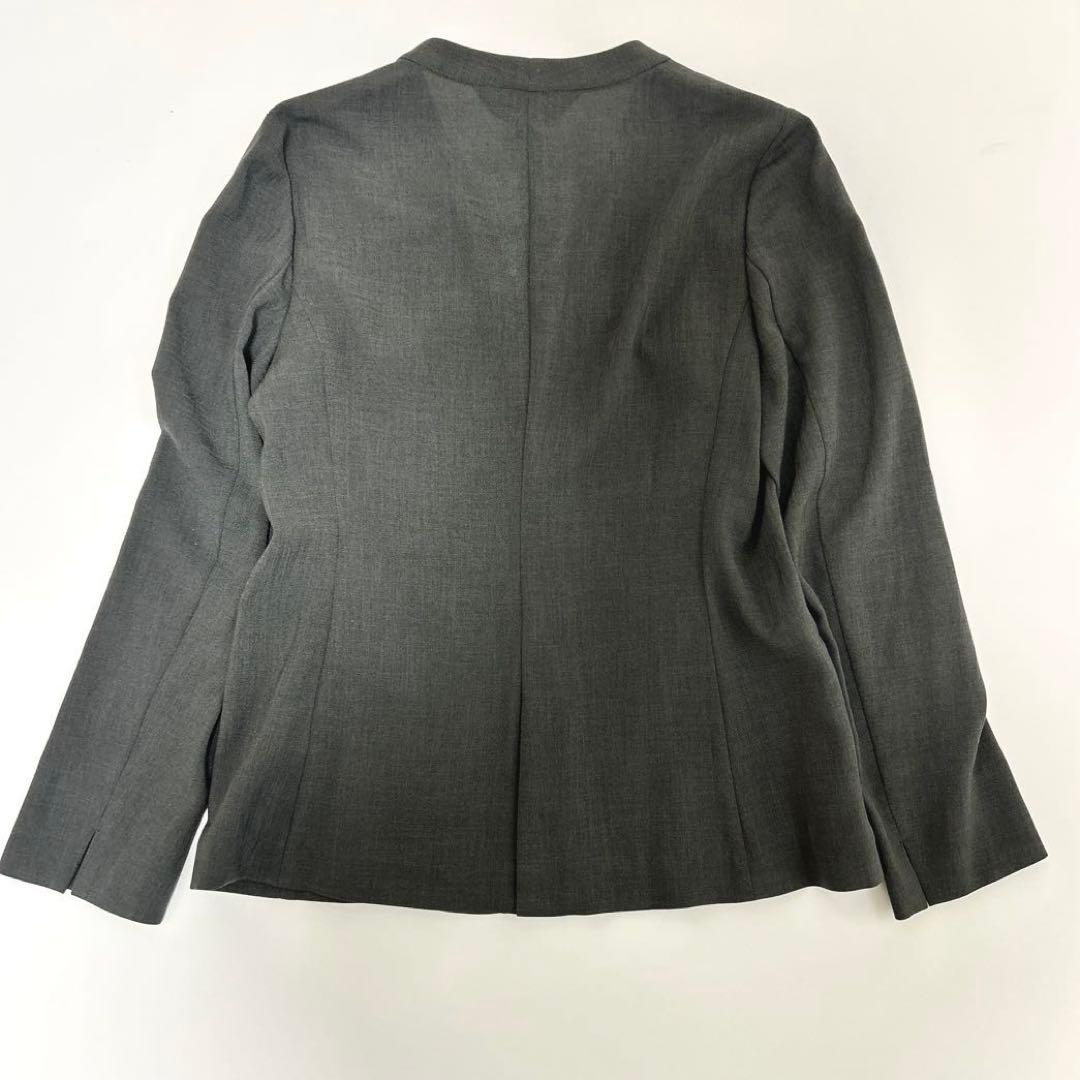 大きいサイズ◆美品◆インディヴィ　ノーカラージャケット　テーパードパンツ　42