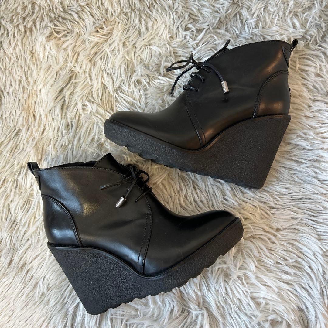 【美品】MONCLER レザー ウェッジソール ショートブーツ 36サイズ