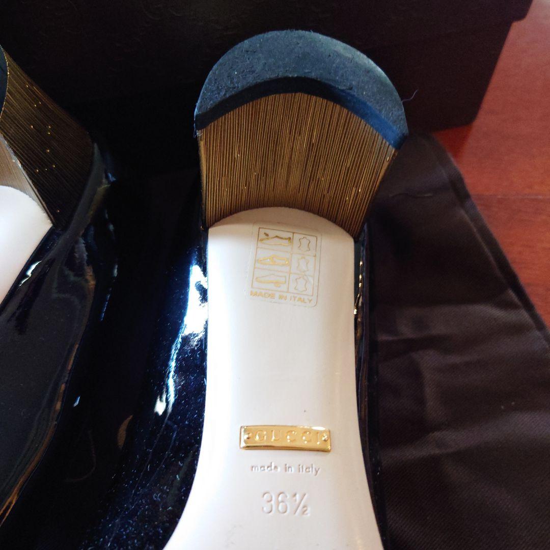 箱付美品　グッチGUCCI パテントレザーエナメル　GGパールパンプス　36.5