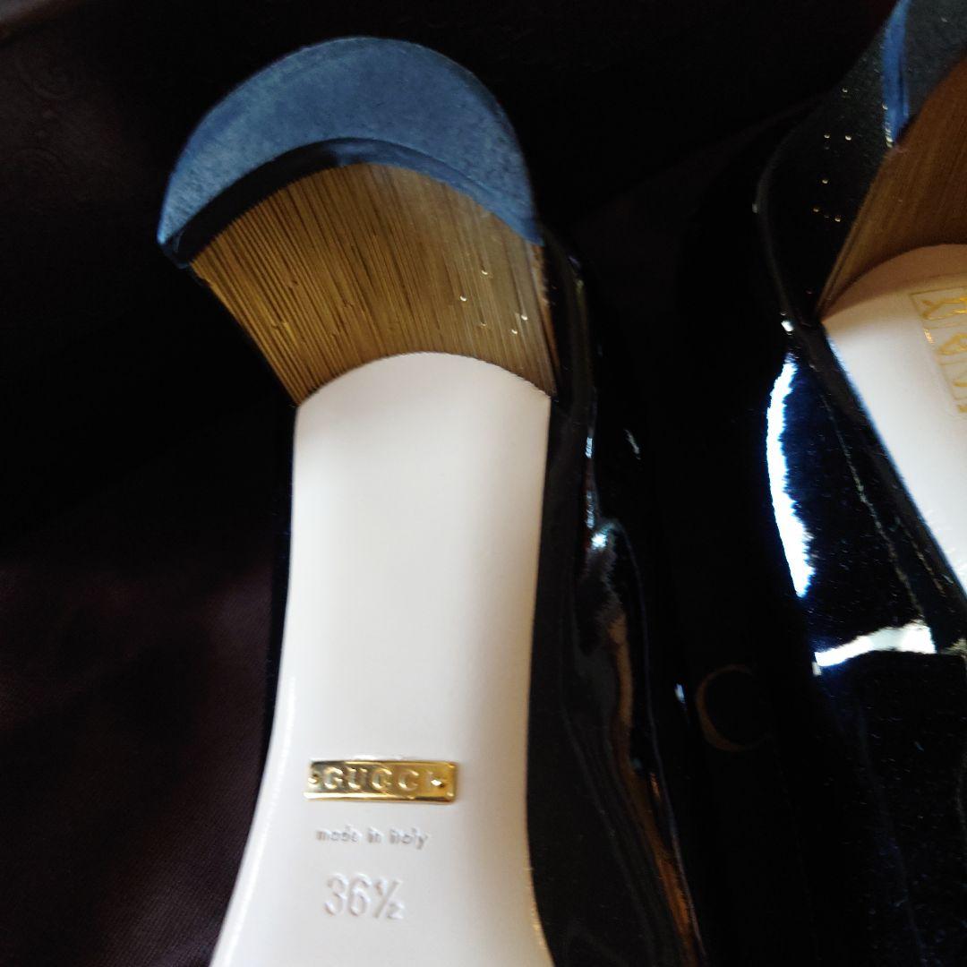 箱付美品　グッチGUCCI パテントレザーエナメル　GGパールパンプス　36.5