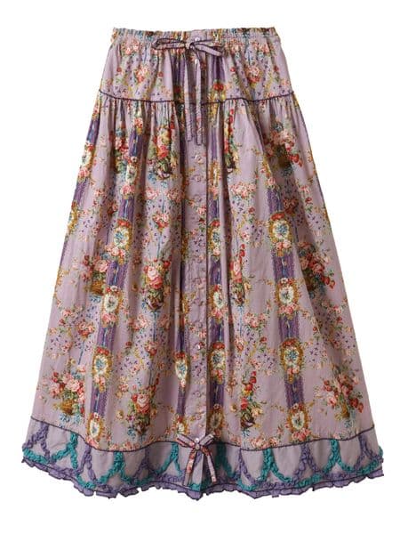 の*ん様 ピンクハウス　クレストフラワー刺繍ブラウス、壁紙模様スカート&バッグ、