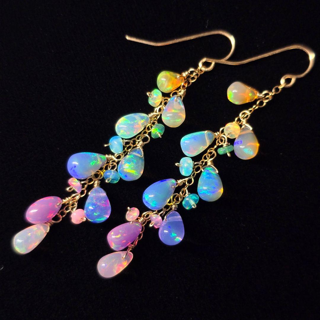 14kgf 遊色抜群カラーグラデーションオパールピアスAタイプvegagift