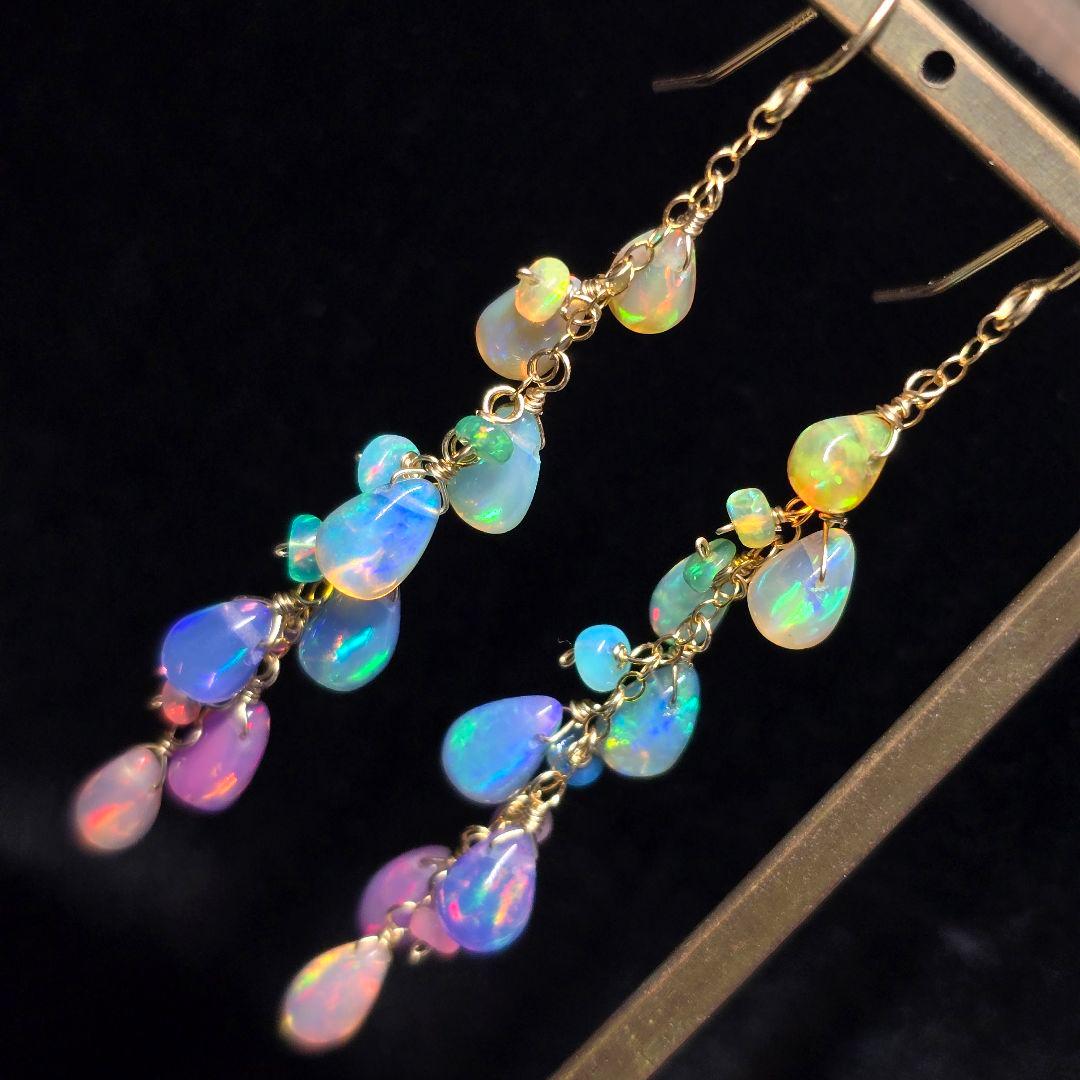 14kgf 遊色抜群カラーグラデーションオパールピアスAタイプvegagift