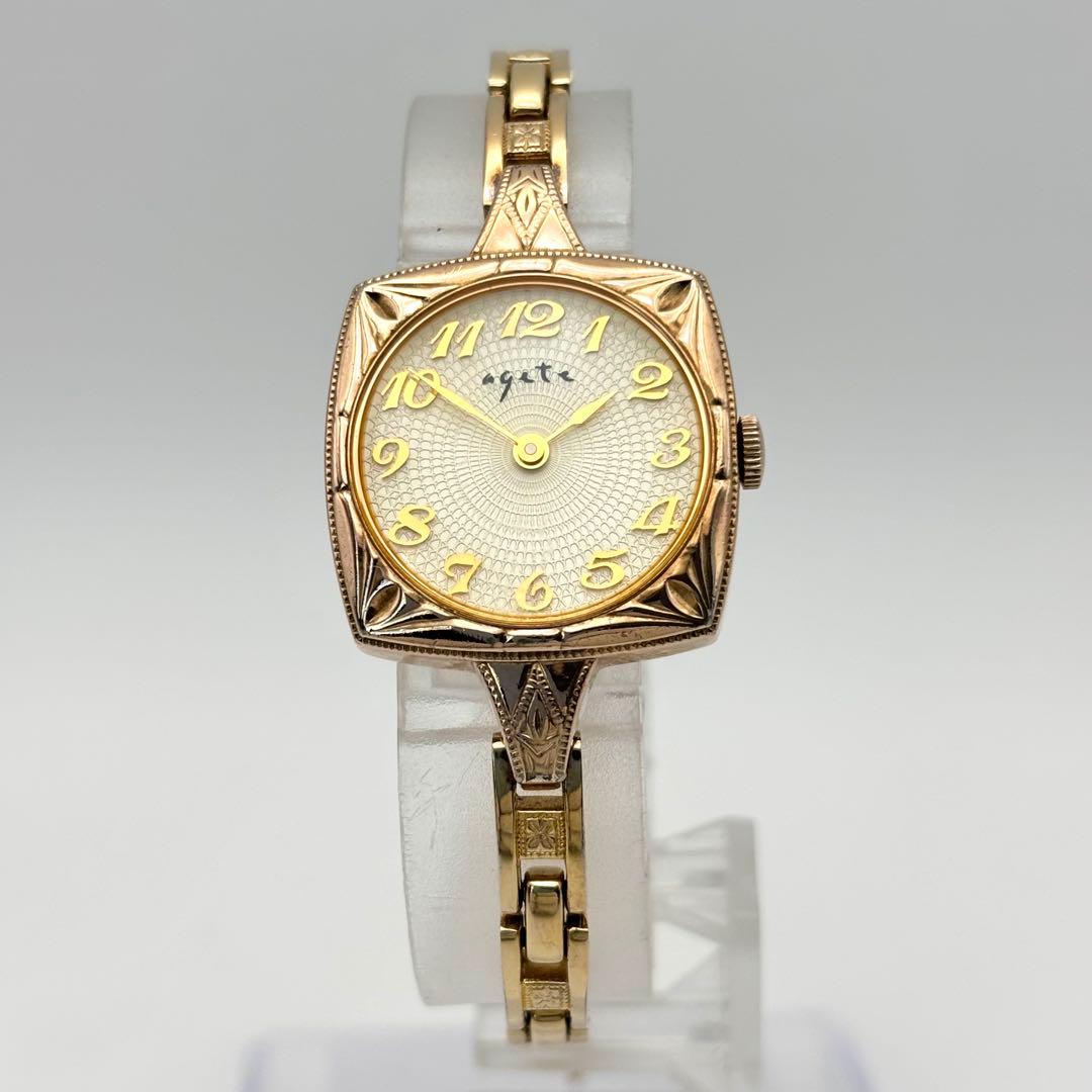 【希少】agete アガット 腕時計 ラウンド スクエア ゴールド ブレスレット