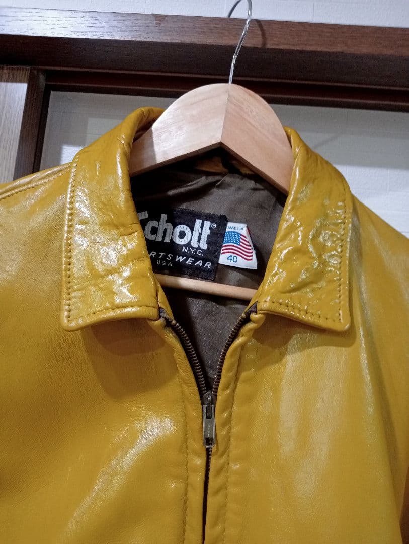 SCHOTT　イエローレザーシングルライダースジャケット　40
