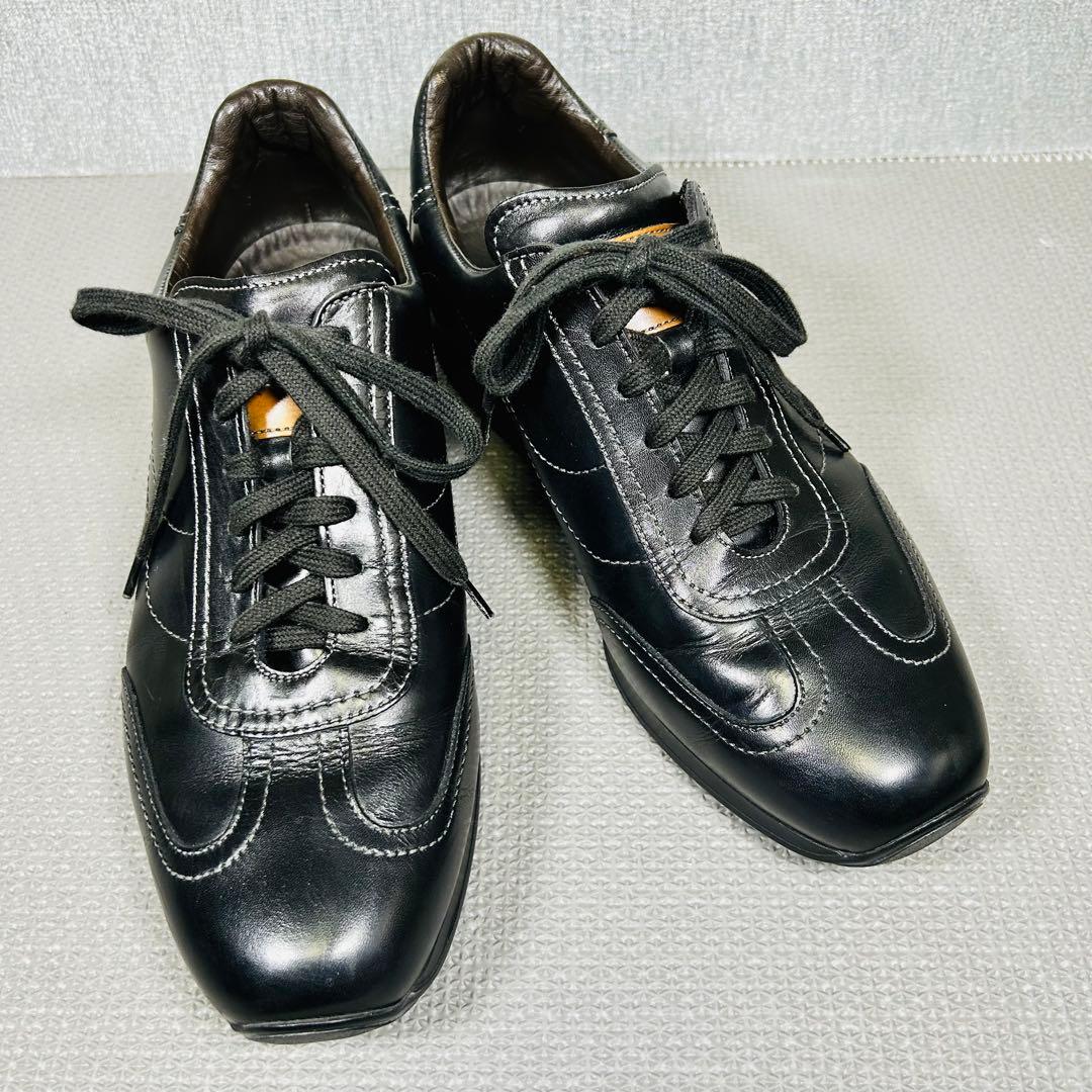 希少美品 Santoni サントーニ 高級レザースニーカー ブラック25.5ｃｍ
