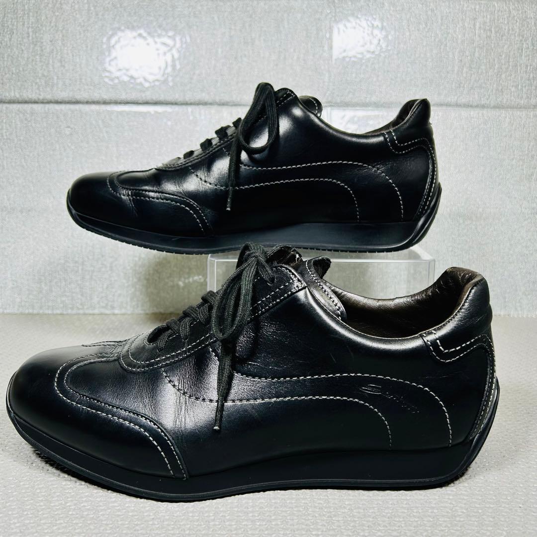 希少美品 Santoni サントーニ 高級レザースニーカー ブラック25.5ｃｍ