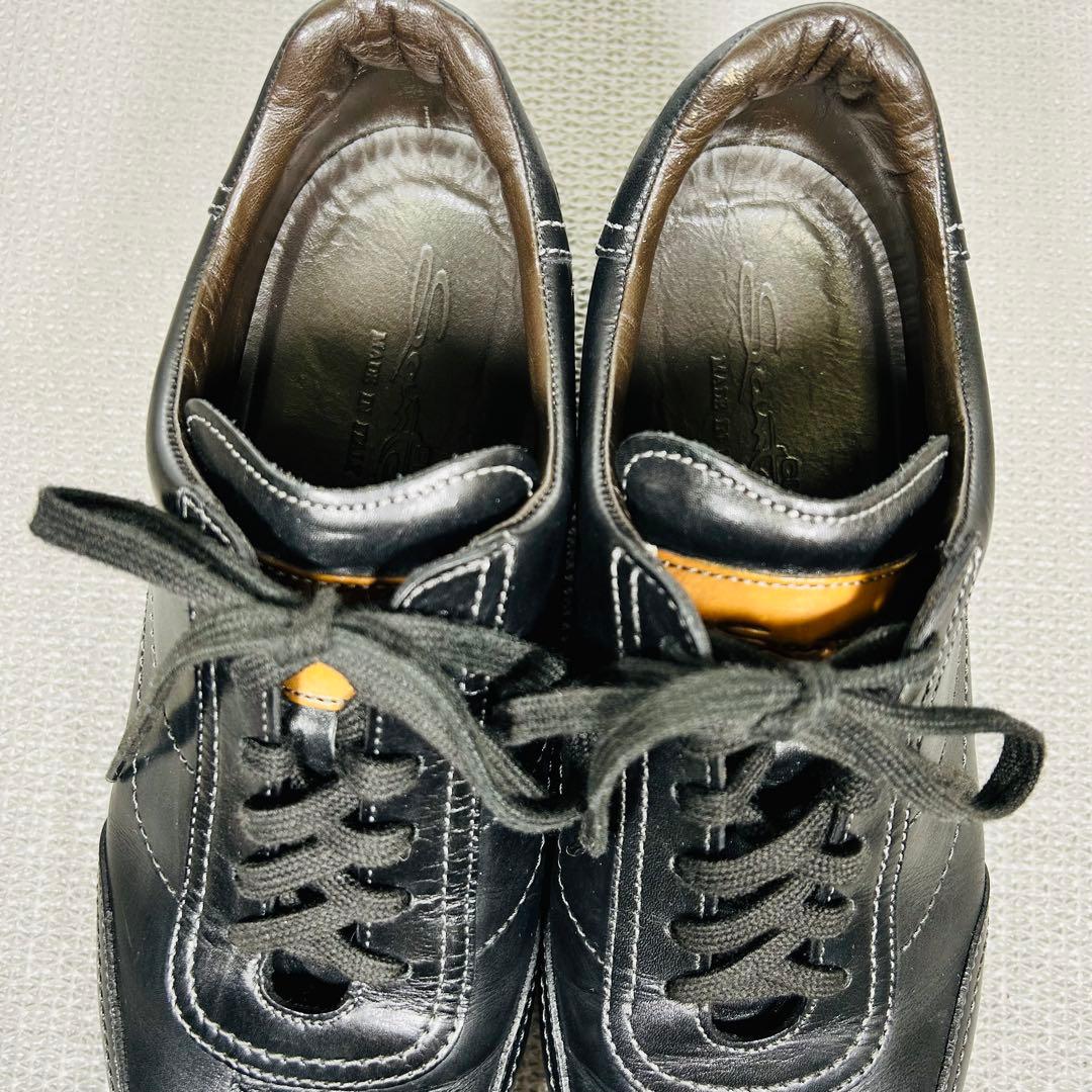 希少美品 Santoni サントーニ 高級レザースニーカー ブラック25.5ｃｍ