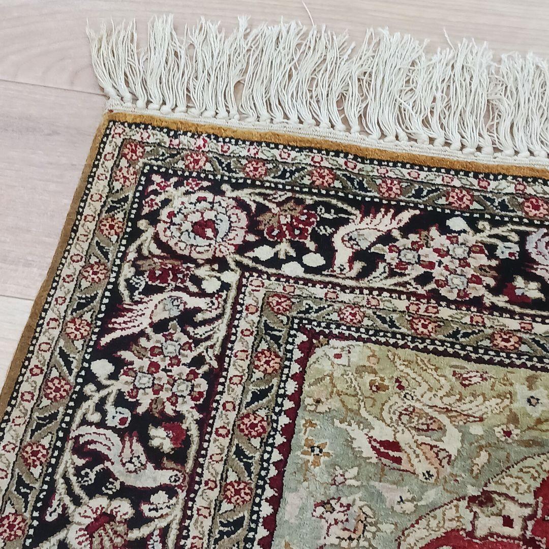 専用 Y3354 高級ペルシャ絨毯 クム シルク100% 手織り メダリオン