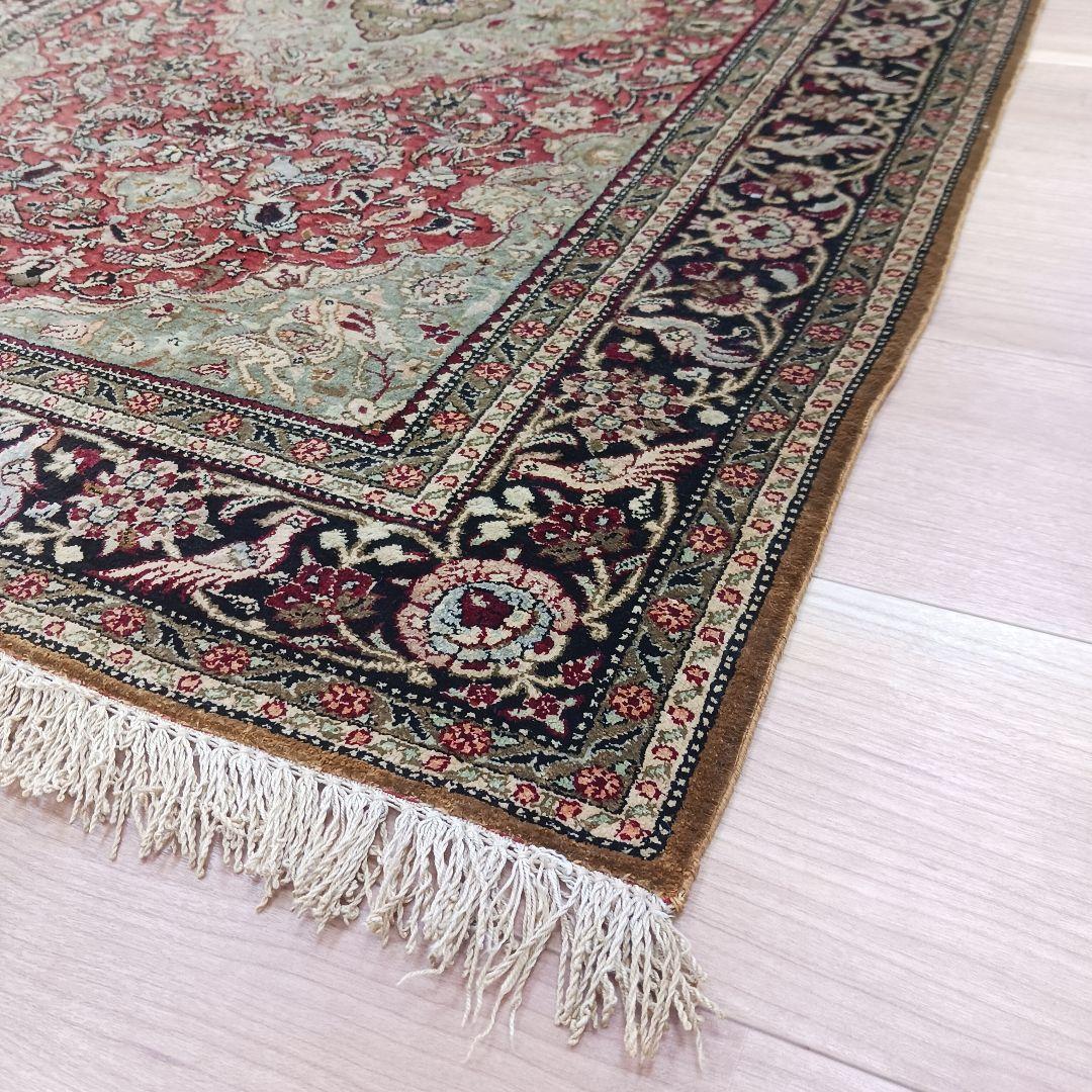 専用 Y3354 高級ペルシャ絨毯 クム シルク100% 手織り メダリオン