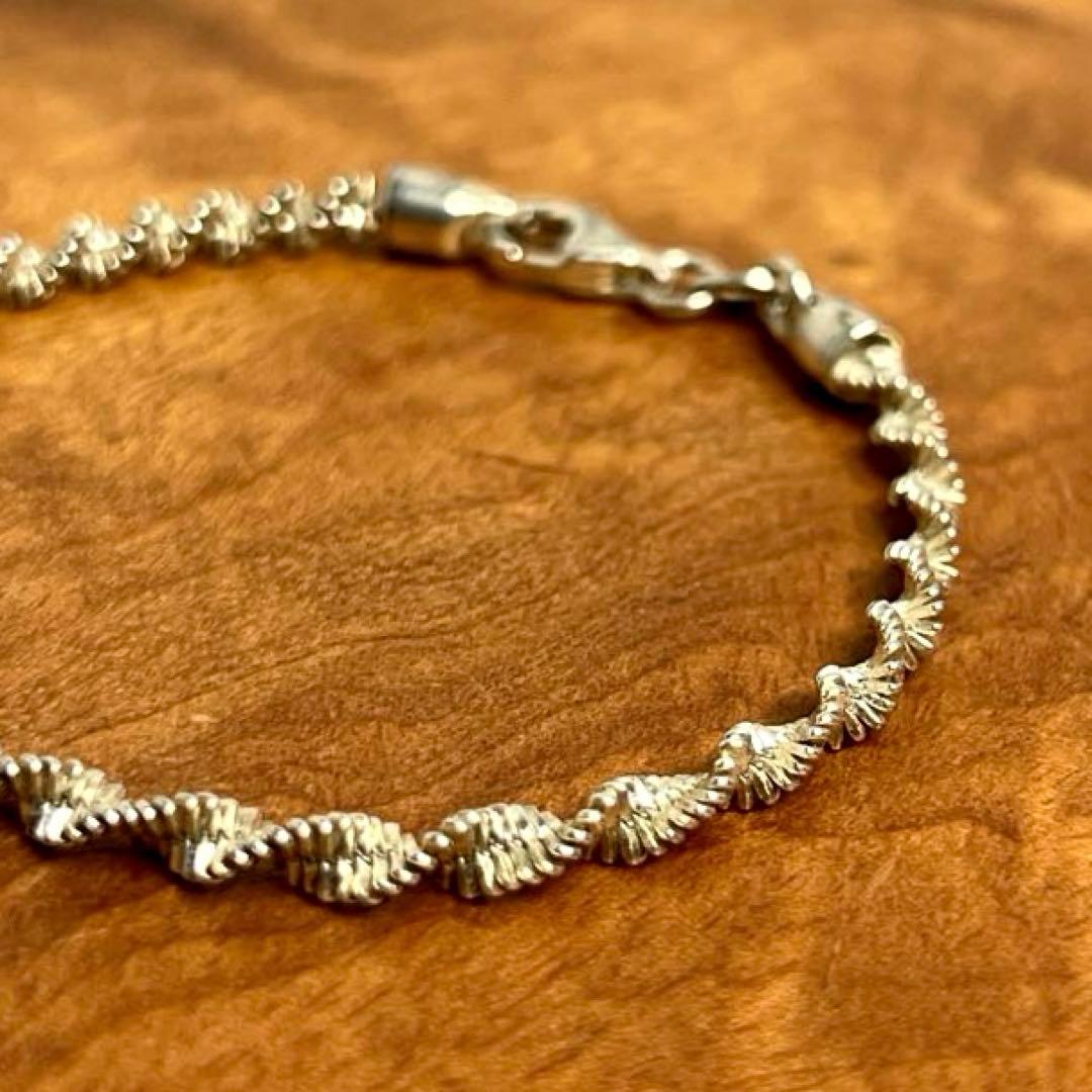 イタリア ヴィンテージ シルバー スパイラル チェーン ブレスレット925