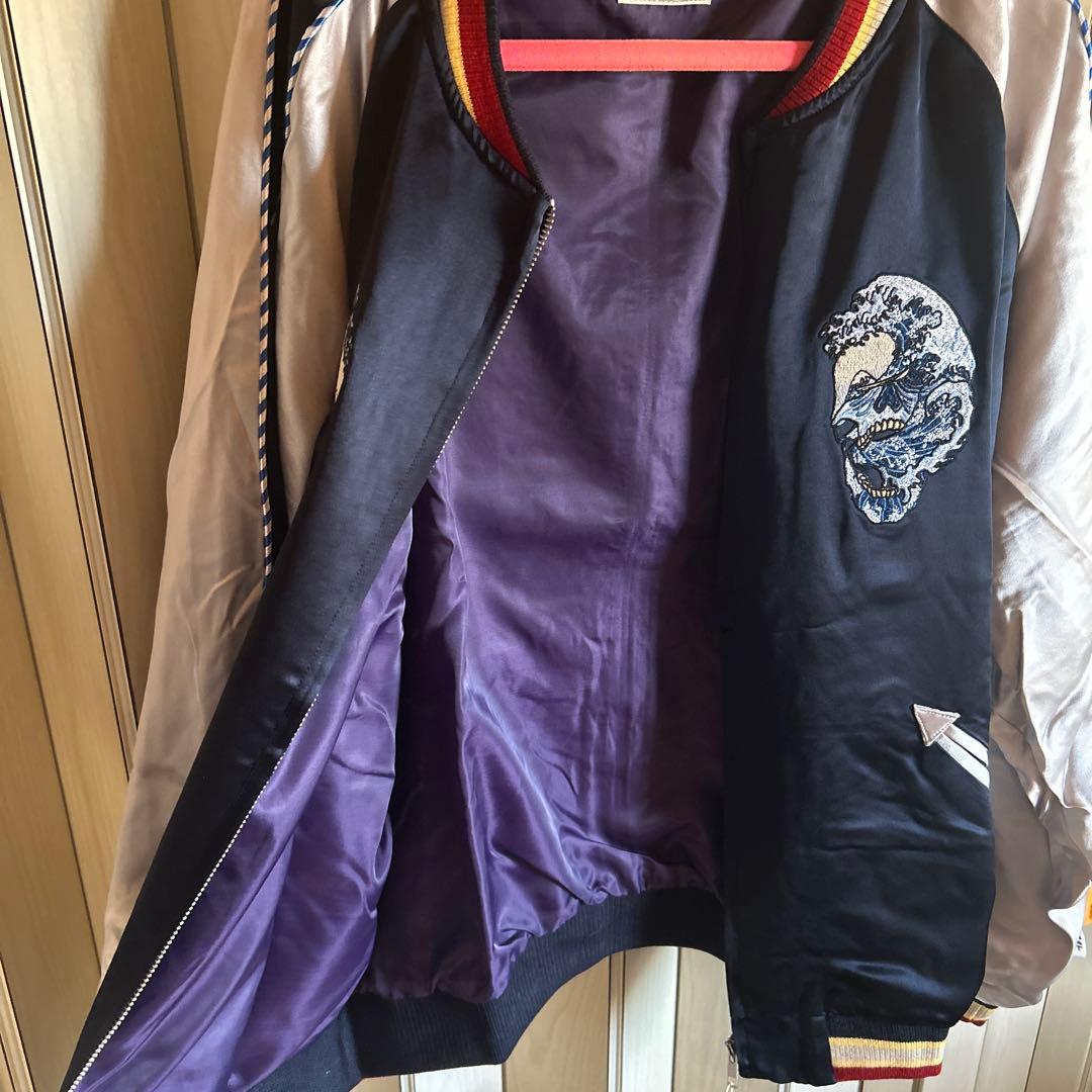 KaraKu 横須賀「ドクロ、蛇と波」浮世絵刺繡　スカジャン