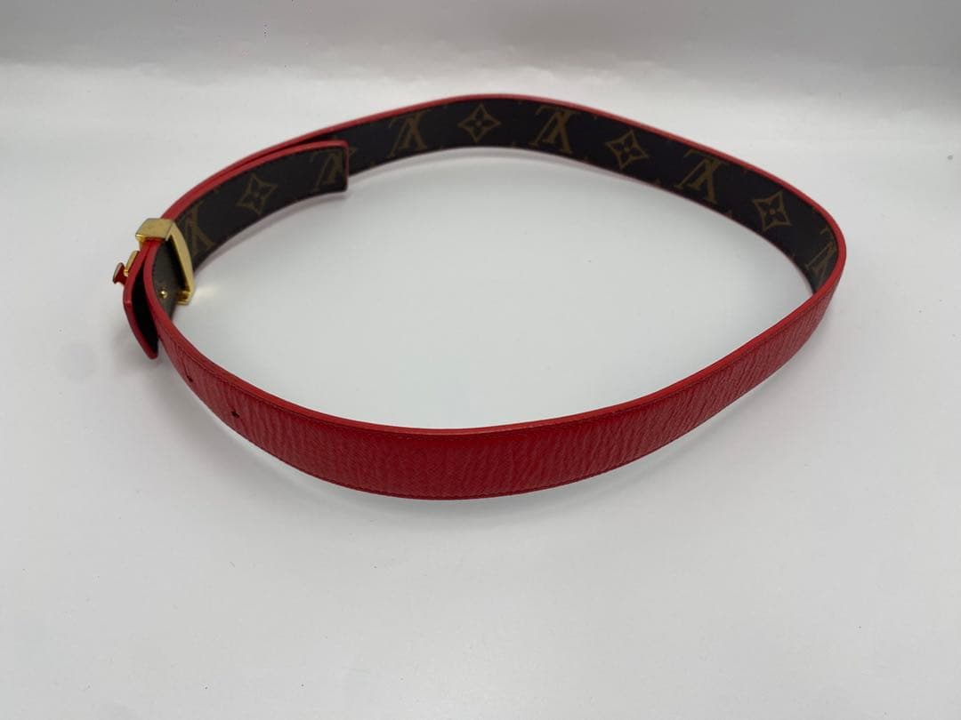 LOUIS VUITTON モノグラム　LV金具　ベルト　レッド　ブラウン