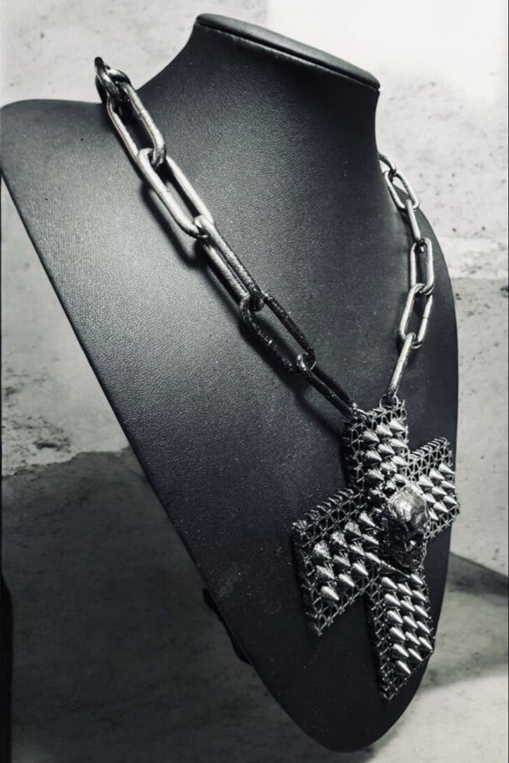 ★1点物★ジャンポールゴルチエ★アンティークスカルスタッズビッグクロスネックレス