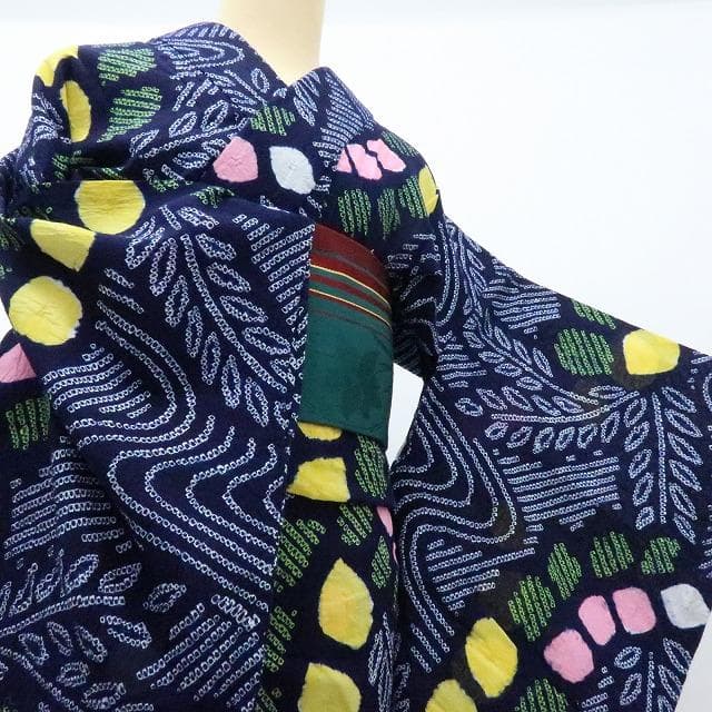 専用Y3194◆美品 有松鳴海絞り 綿 居敷当て・背当て付 手縫い 高級浴衣