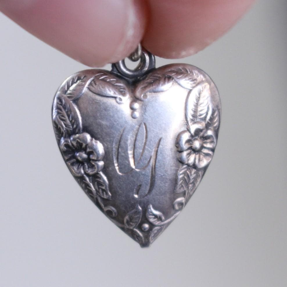 40s　スウィートハートジュエリー　WW2　シルバー　両面　勿忘草　フラワー