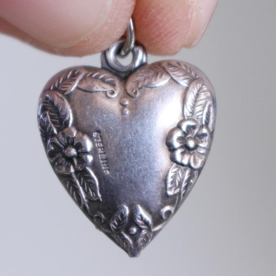 40s　スウィートハートジュエリー　WW2　シルバー　両面　勿忘草　フラワー