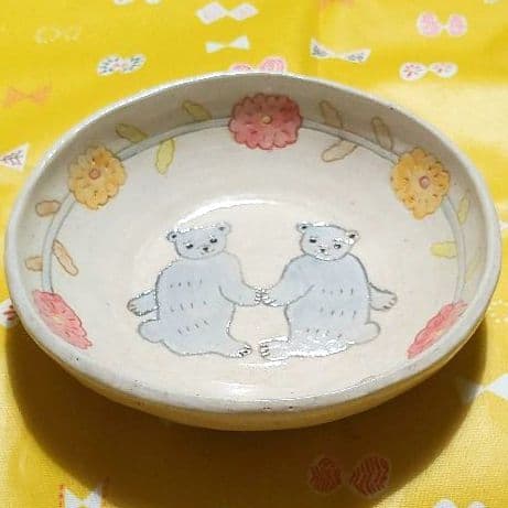 川原れもん サラダボール クマ 陶芸作家作品 約16cm