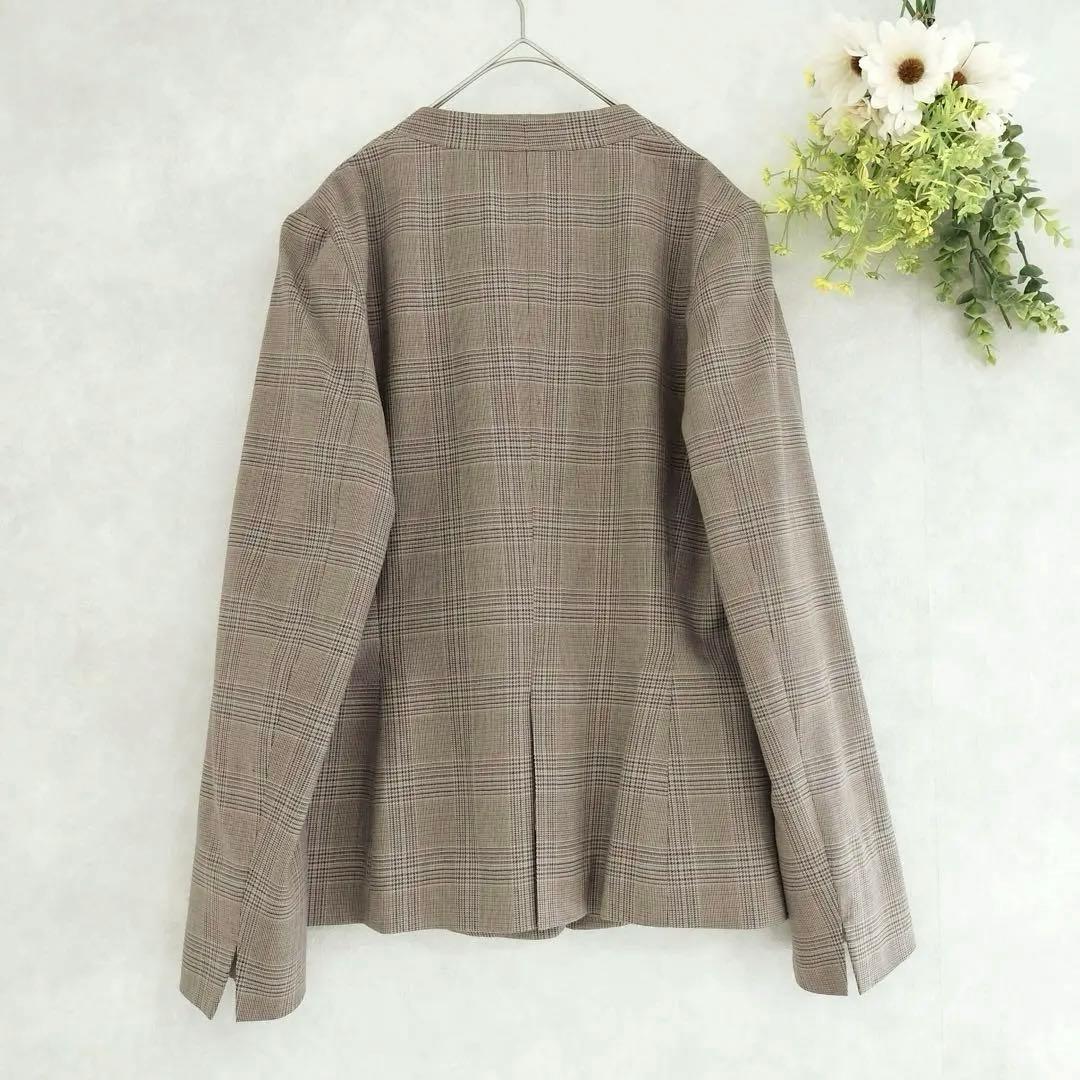 グリーンレーベルリラクシング　チェック　ノーカラー　セットアップ　ブラウン　40