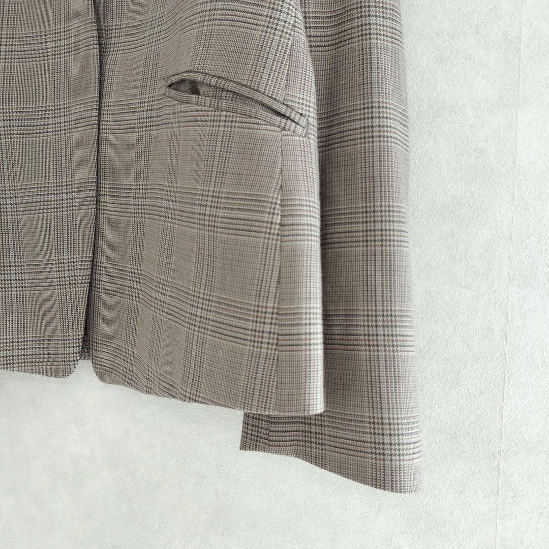 グリーンレーベルリラクシング　チェック　ノーカラー　セットアップ　ブラウン　40