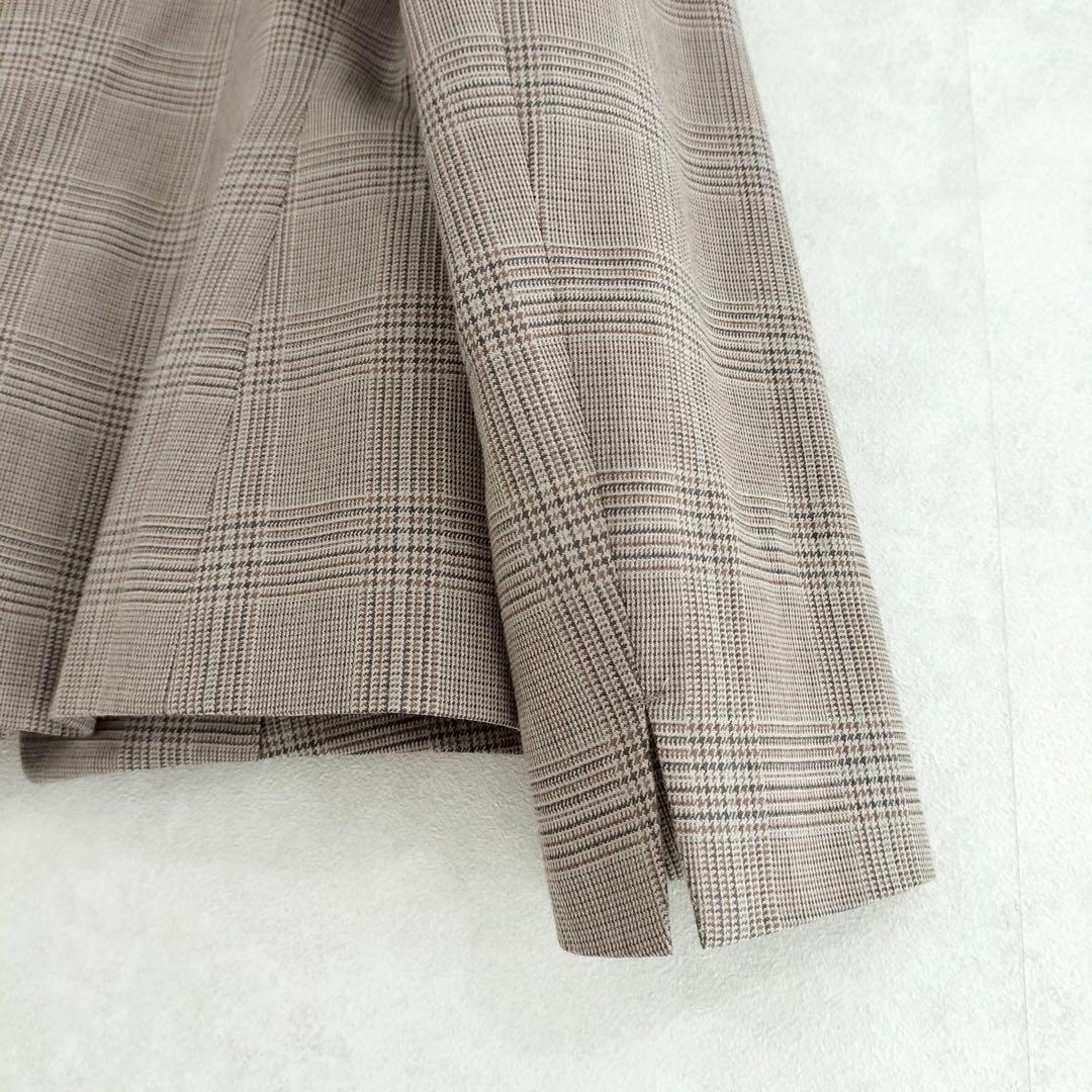 グリーンレーベルリラクシング　チェック　ノーカラー　セットアップ　ブラウン　40