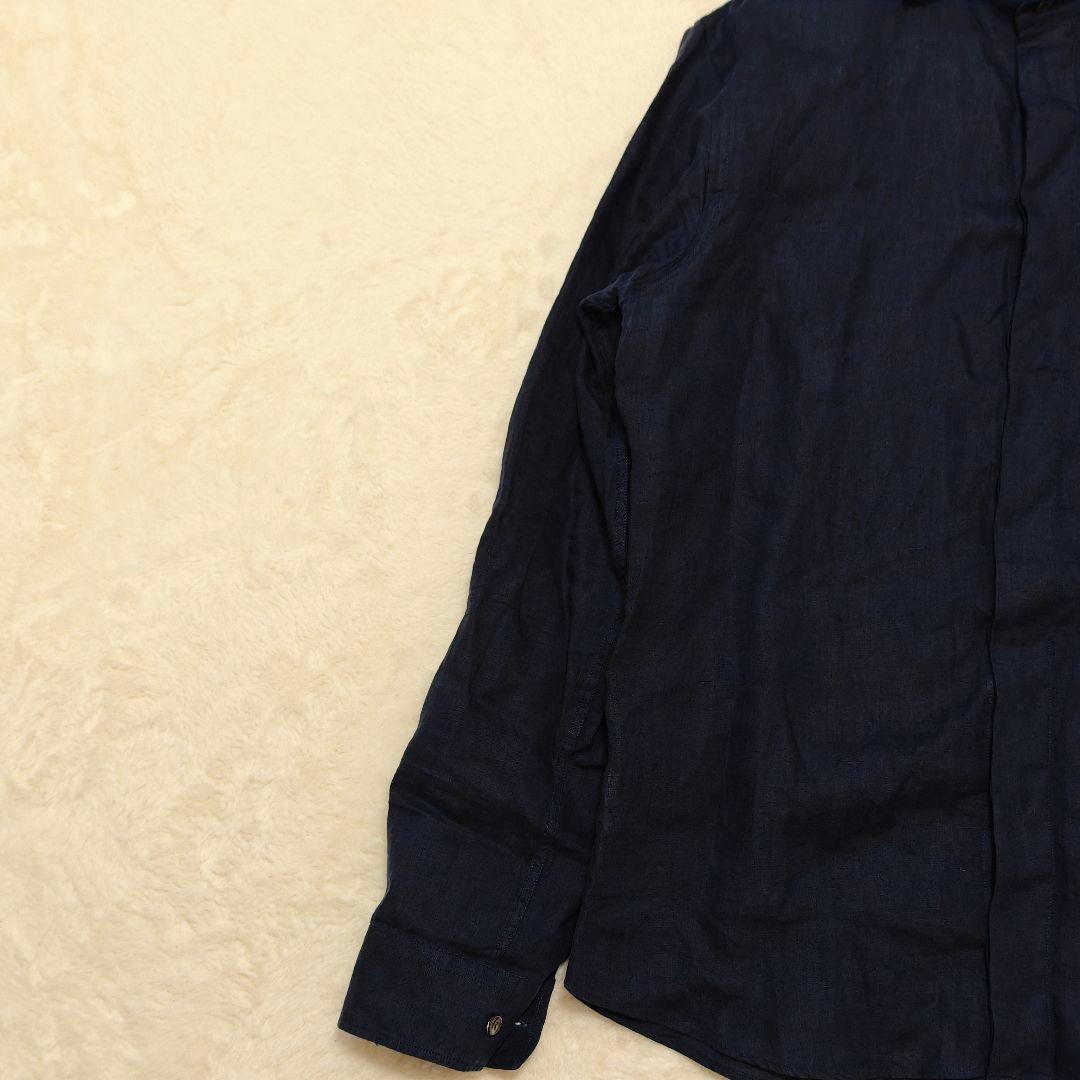 良品✨ ジョルジオアルマーニ リネン長袖シャツ　比翼・貝殻ボタン　ネイビー　40