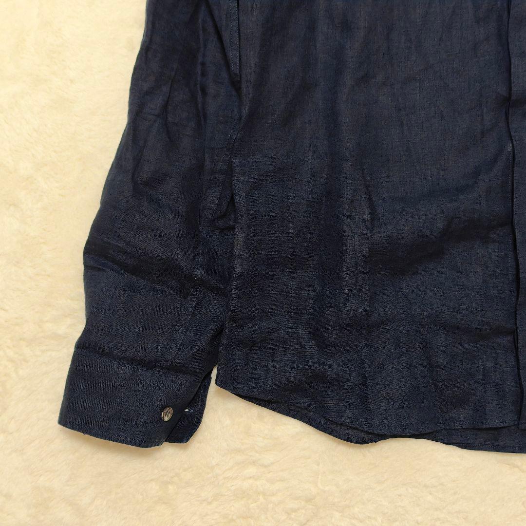 良品✨ ジョルジオアルマーニ リネン長袖シャツ　比翼・貝殻ボタン　ネイビー　40