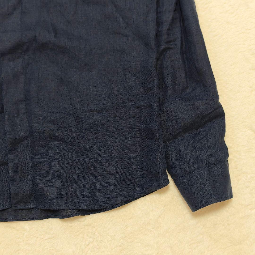 良品✨ ジョルジオアルマーニ リネン長袖シャツ　比翼・貝殻ボタン　ネイビー　40