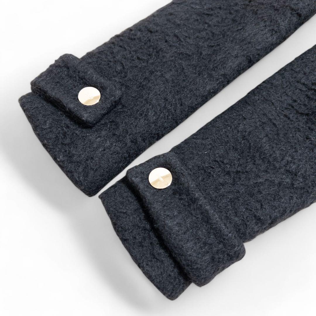 HERNO ノーカラーダウンコートモヘヤ シャギー 異素材 黒 40