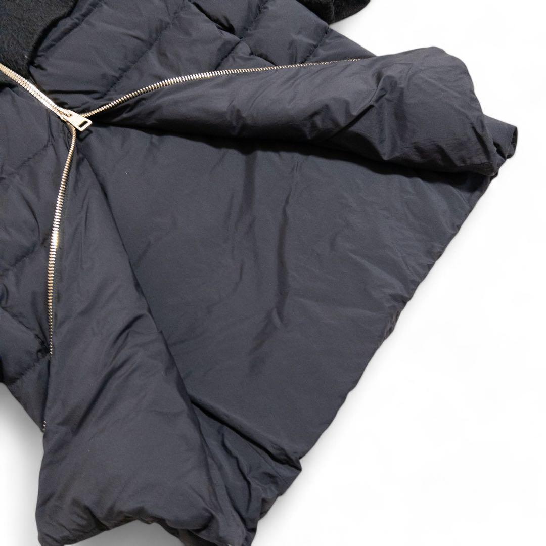 HERNO ノーカラーダウンコートモヘヤ シャギー 異素材 黒 40