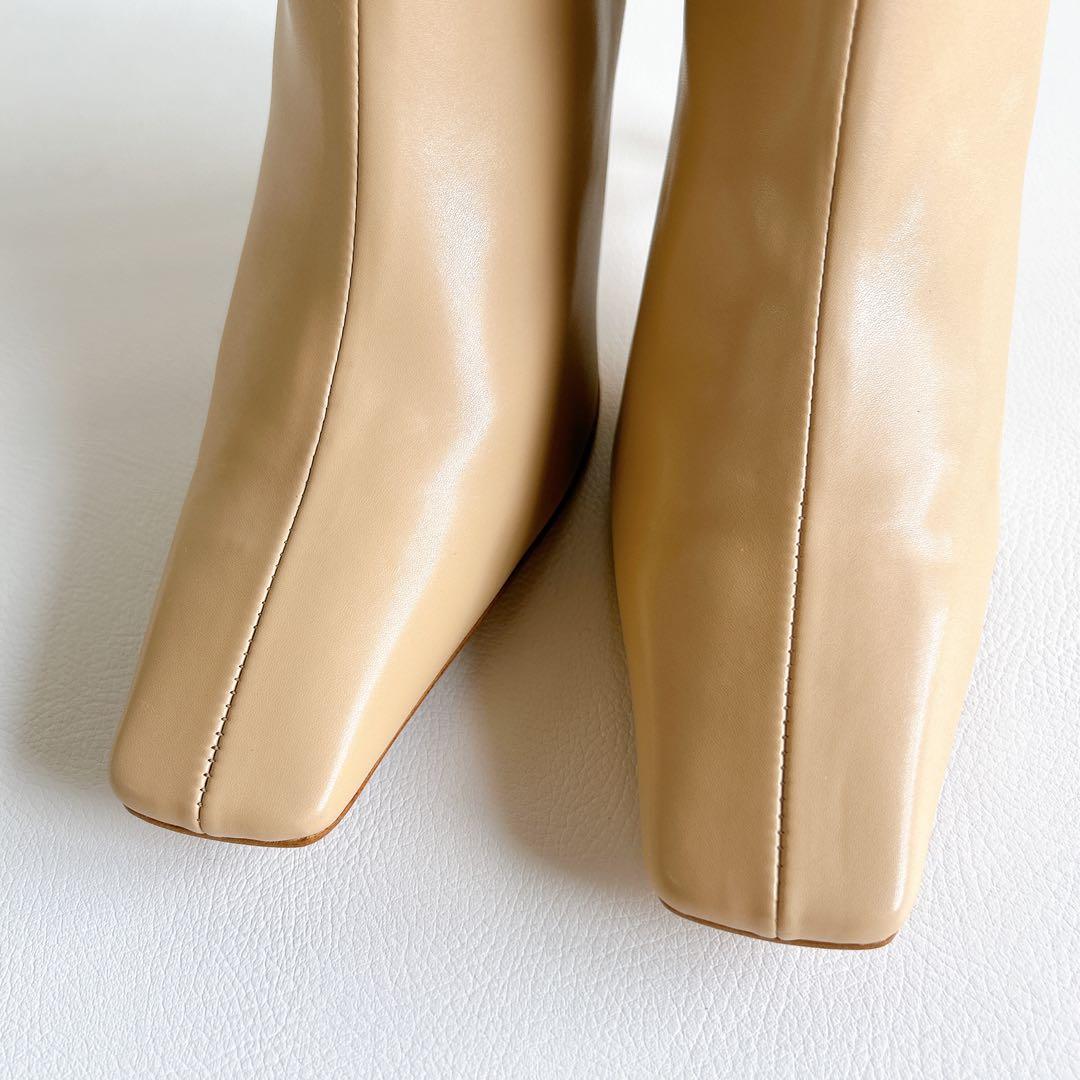 新品★HEWNヒューン　レザーショートブーツ　サイドジップ　スクエアトゥ　37