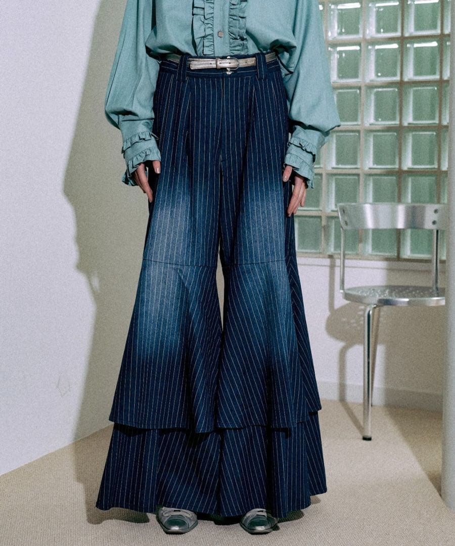 新春値下げseyto サイズ0 / ストライプレイヤードデニムフレアデニムパンツ