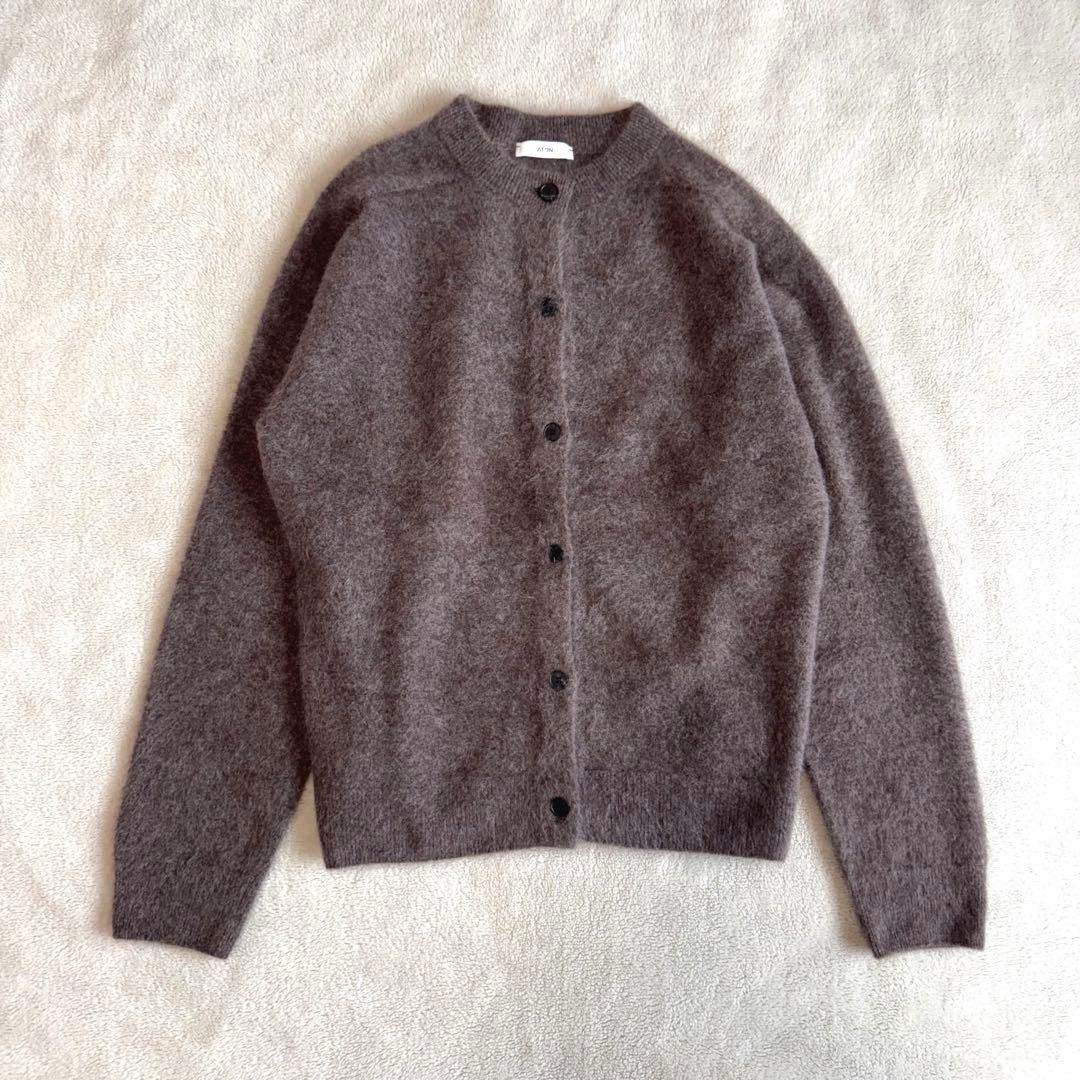 ATON エイトン ロイヤルカシミヤ ファー クルーネックカーディガン ブラウン