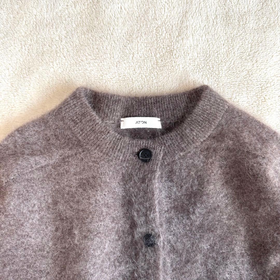 ATON エイトン ロイヤルカシミヤ ファー クルーネックカーディガン ブラウン