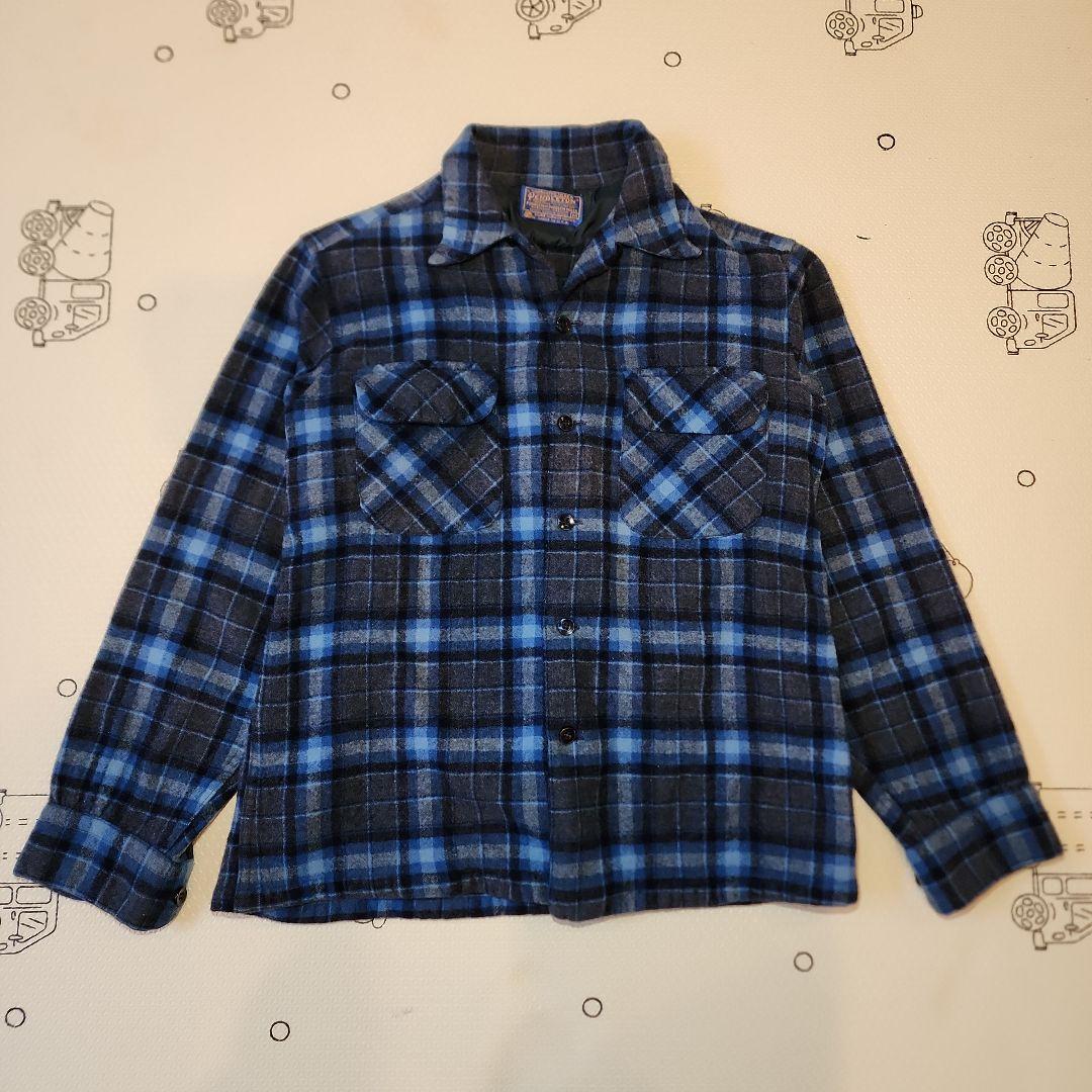 70s USA製 pendleton board shirt 好配色 黒　青