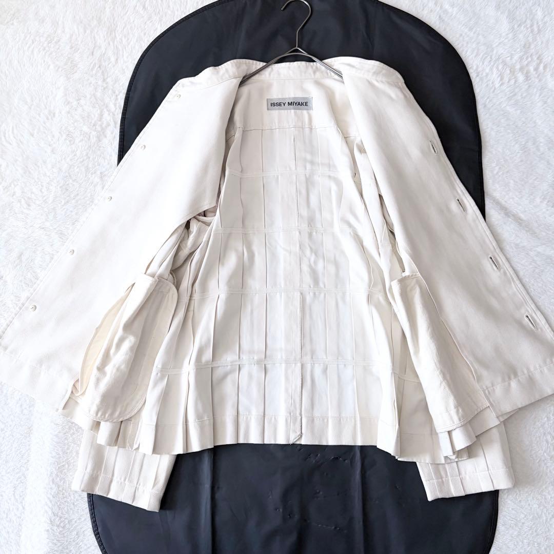 6163 【希少】 イッセイミヤケ プリーツ シャツジャケット クリーム 1