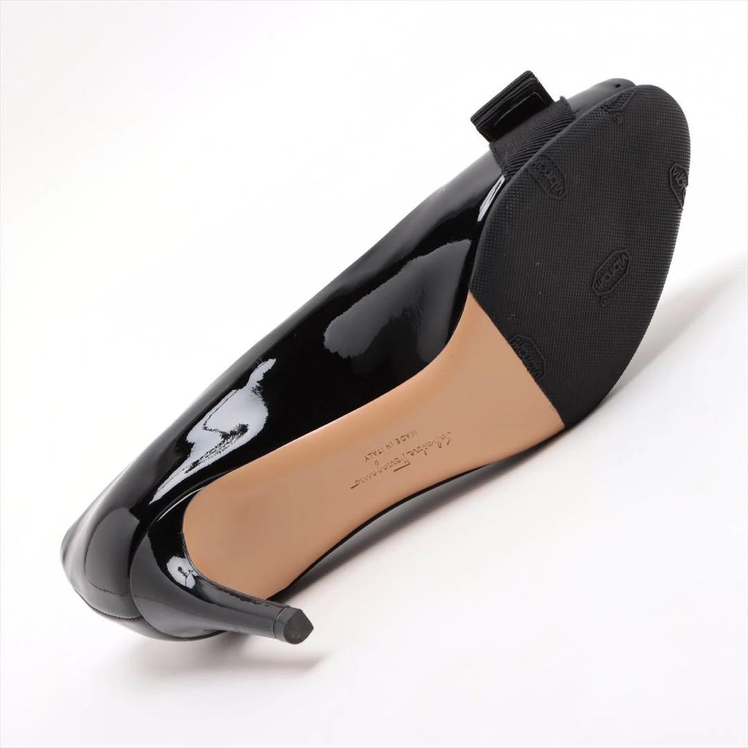 フェラガモいヴァラパテントレバーオープントゥパンプス22.5レディースブラック