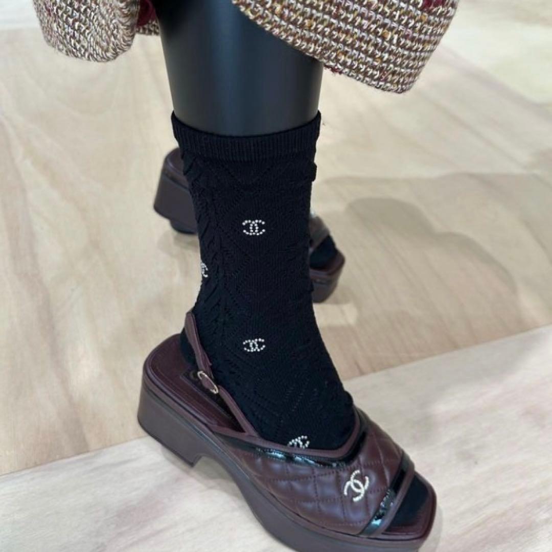 新品　未使用　CHANEL ソックス　ロゴ　レース