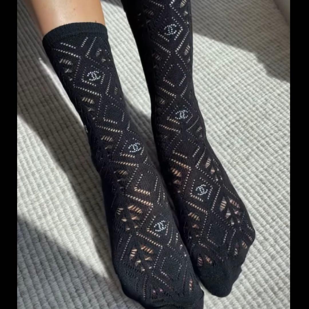 新品　未使用　CHANEL ソックス　ロゴ　レース