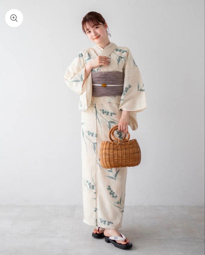 ゆかた館グレース 浴衣2点セット 兵児帯 クリーム グリーン 花柄 鈴蘭 生成