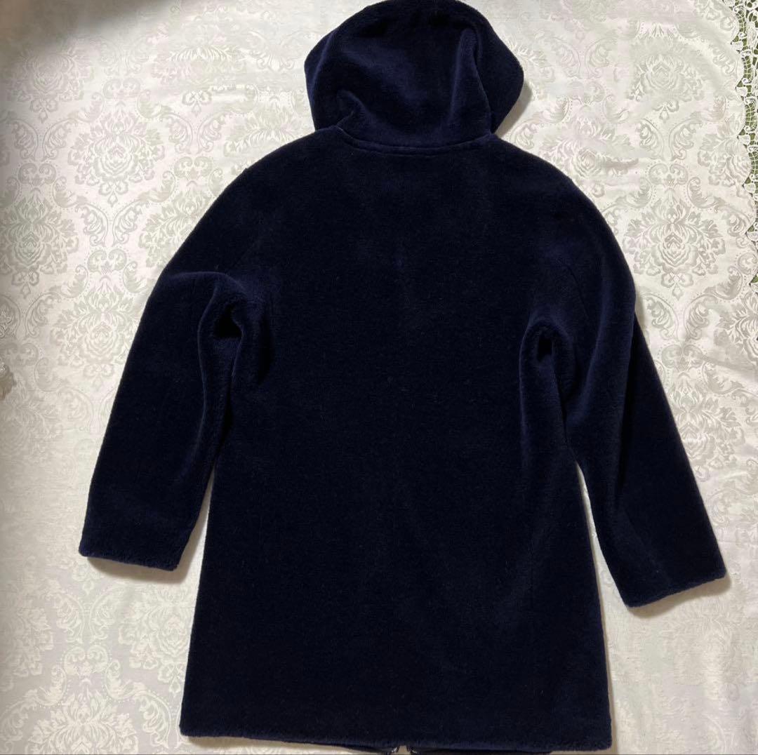 本革 リアル ムートン EU 羊毛 コート フード レザー 濃紺 L 高級 細身