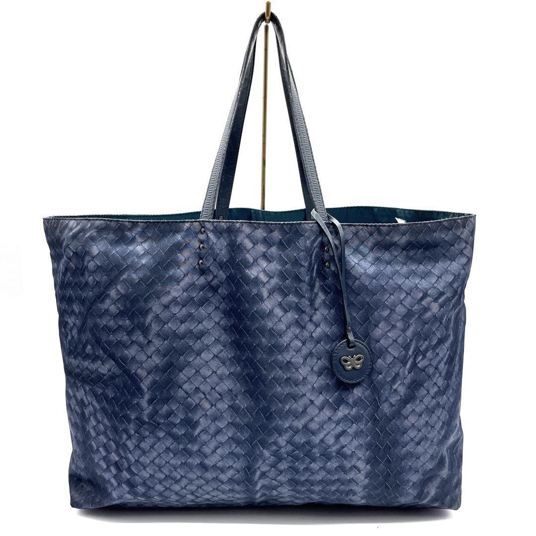 【美品】ボッテガヴェネタ イントレッチオリュージョン トートバック ネイビー 紺
