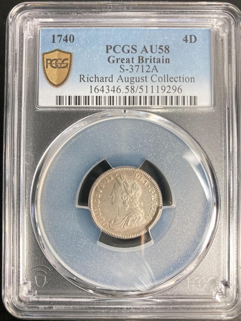 PCGS AU58 イギリス 4ペンス 銀貨 1740年