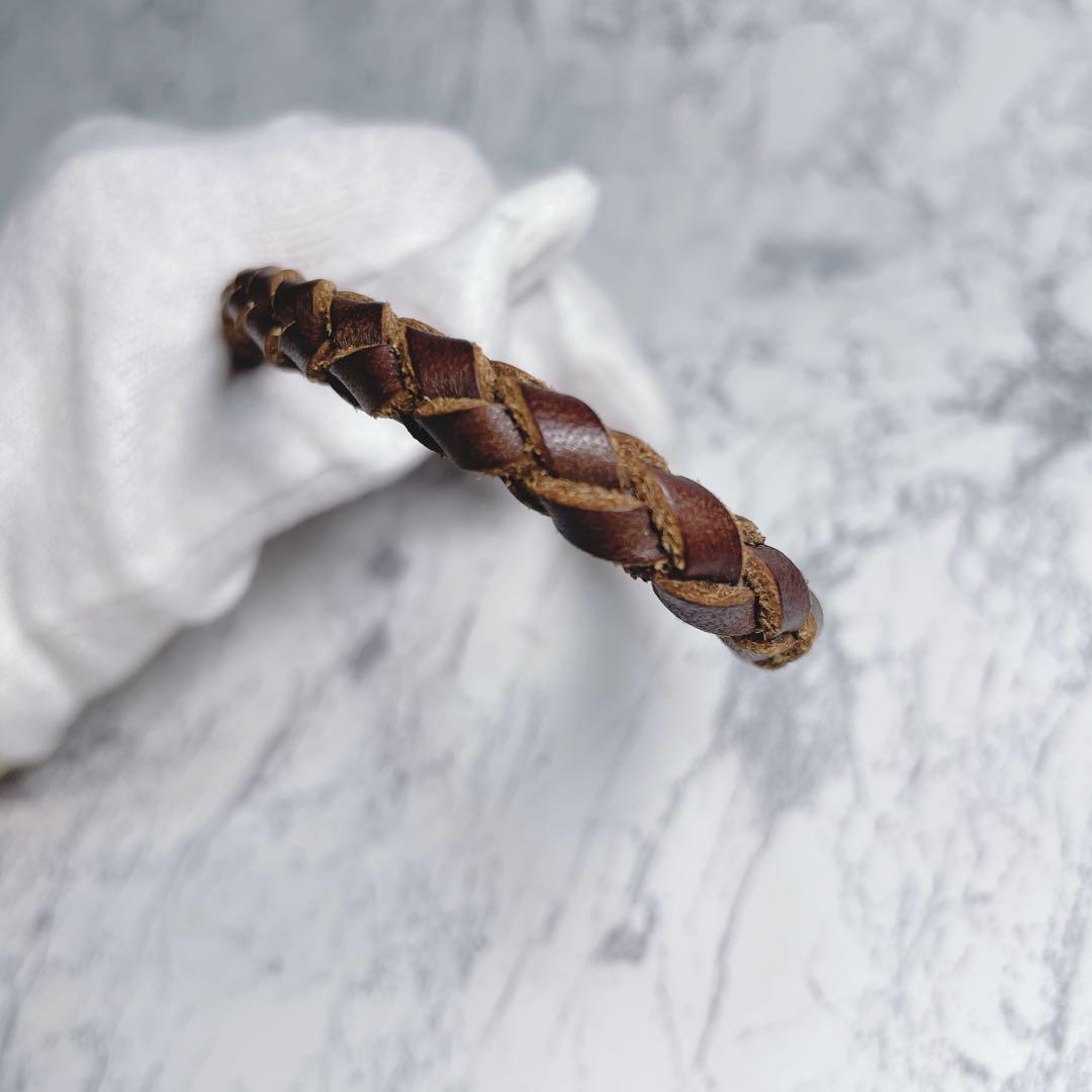 【磁石様】DOUBLE RL レザー 編み込み キーホルダー キーリング