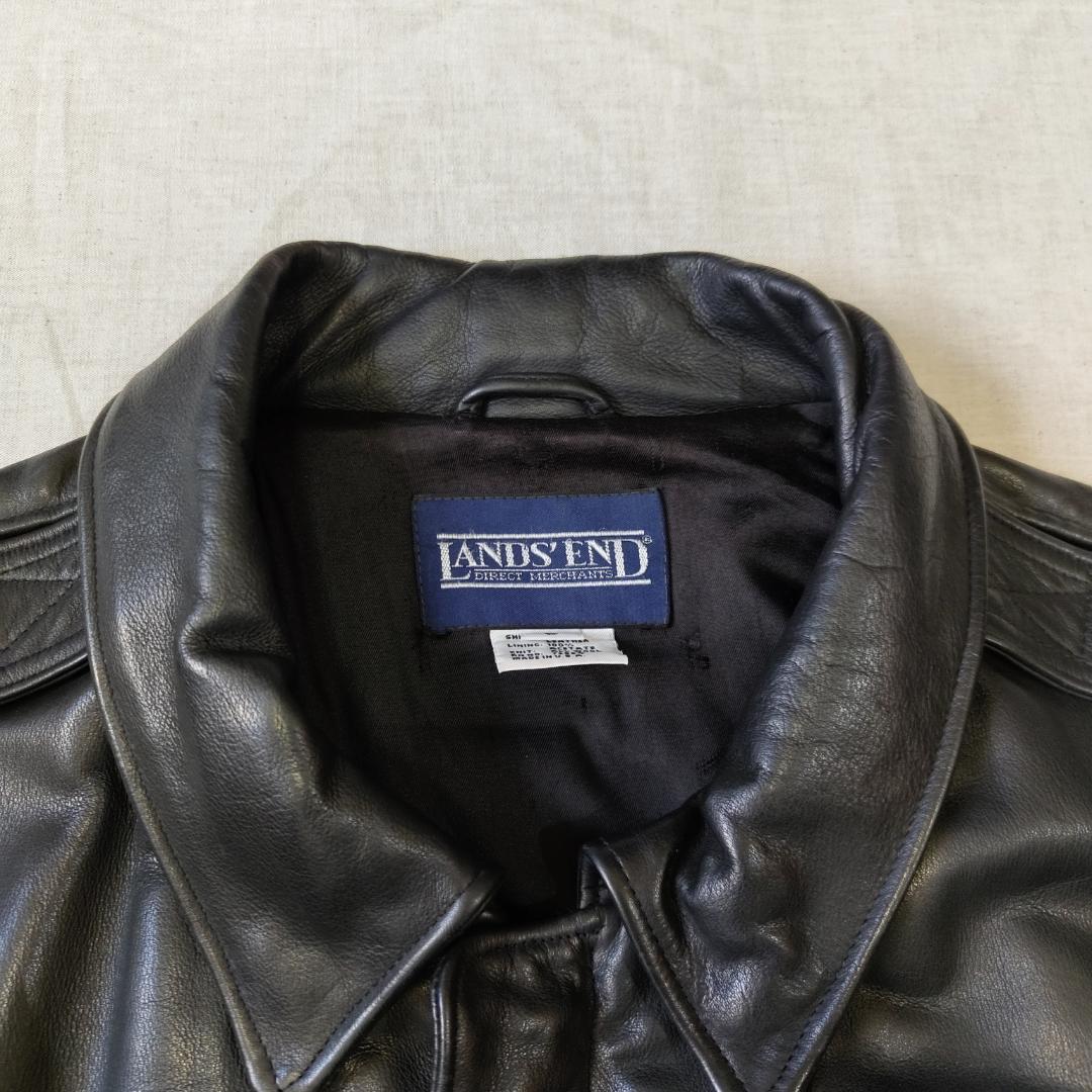 80s 90s USA製 ランズエンド A-2 レザー フライトジャケット 黒