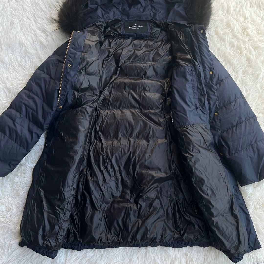 ナノユニバース　西川ダウン　ロングコート　ファー　フード　紺　ネイビー 38