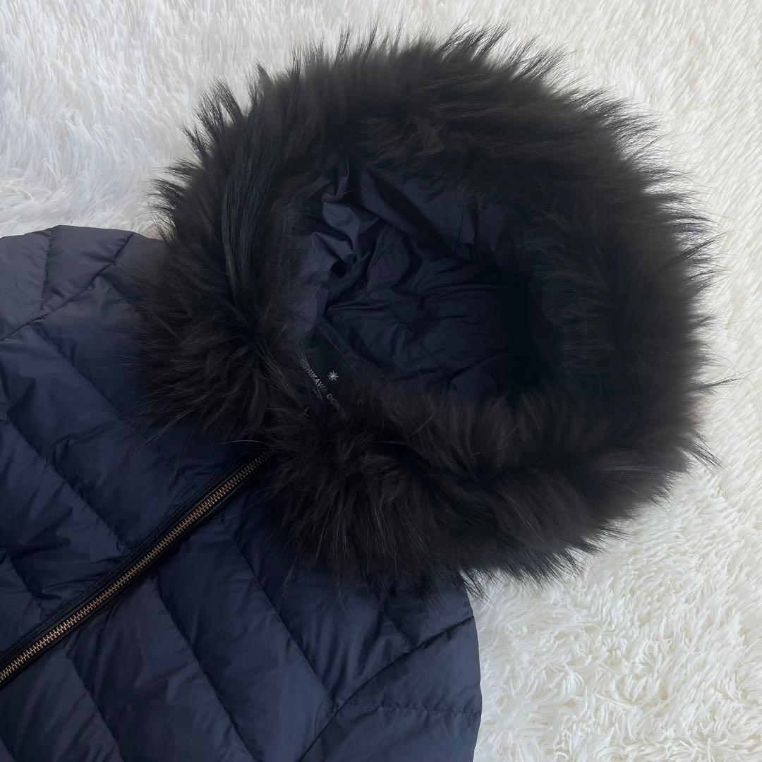 ナノユニバース　西川ダウン　ロングコート　ファー　フード　紺　ネイビー 38